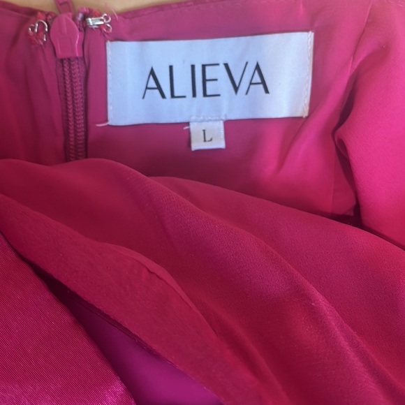 ALIEVA Hot pink puff sleeve cocktail‎ midi dress! Prom, party, showstopper! - Picture 3 of 8